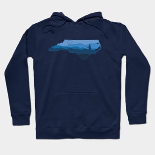 North Carolina Fly Fishing Blues State Outline Fly Fisherman NC Gifts Hoodie